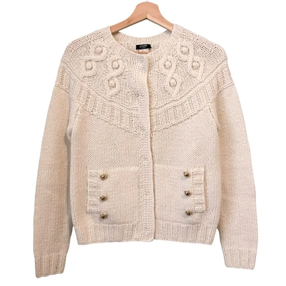 J. Crew Hand Knit Cardigan Sweater with Front Pockets with Gold Accent in Small